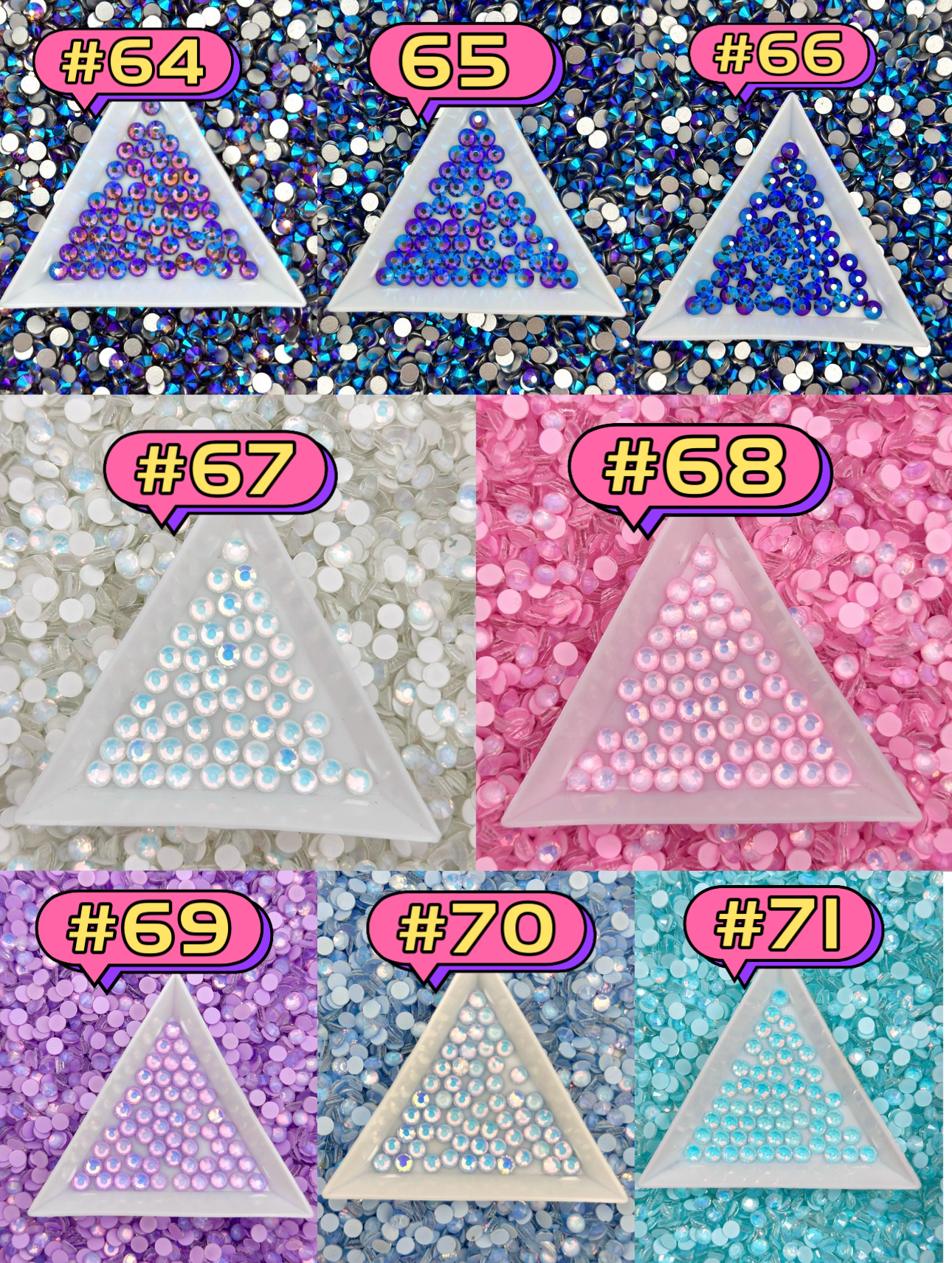 Flat Back Glass Rhinestones (No.64 - No.71) | Multiple Colors & Sizes (SS3-SS20)