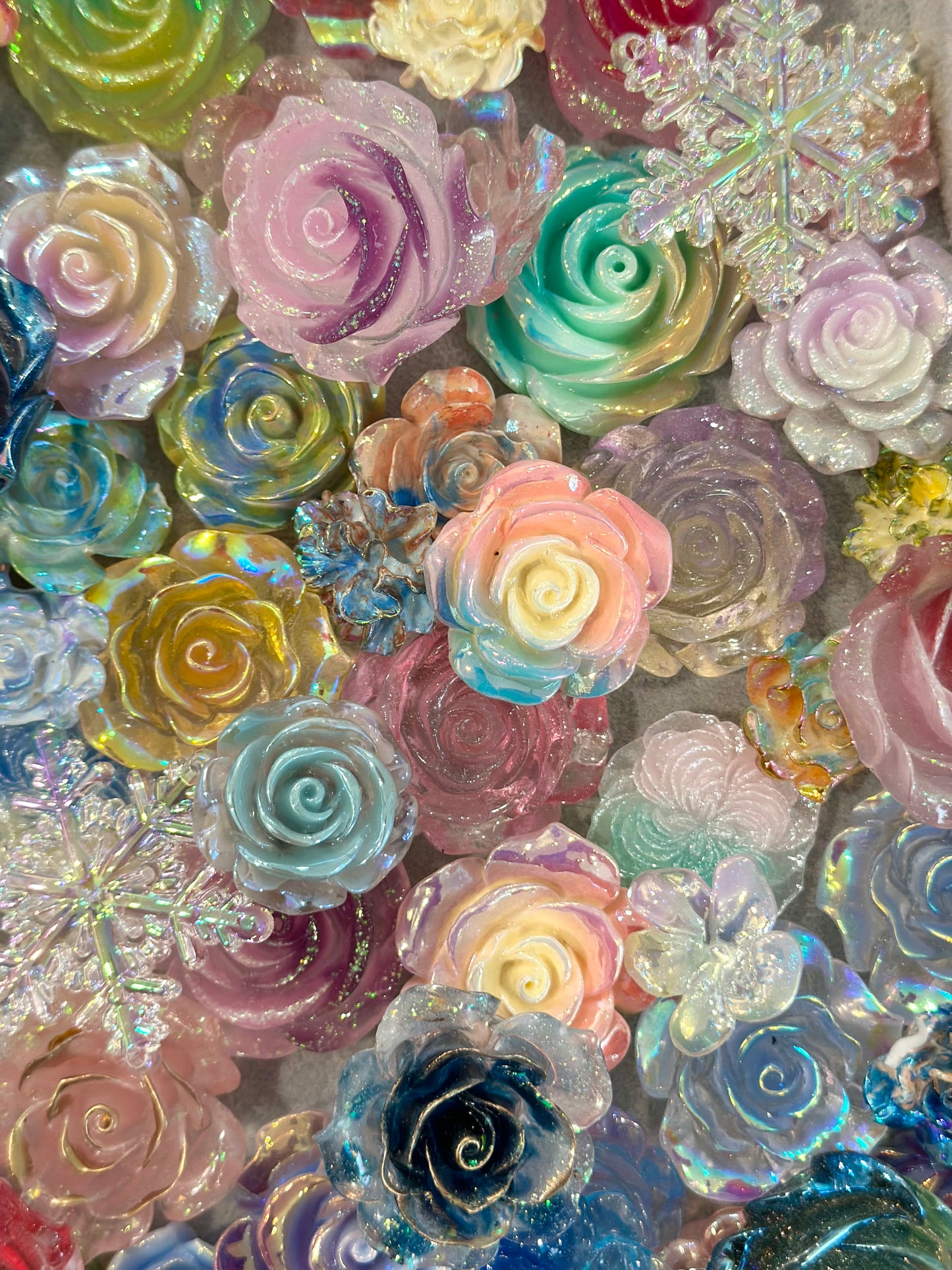 Mixed Flat-Back Rose Resin Flowers for DIY Crafts & Fashion Accessories