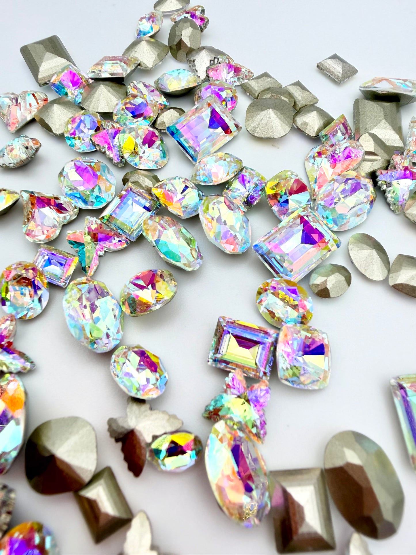 Mixed AB Foiled Pointed Back Crystal Glass Rhinestones for Nails and DIY