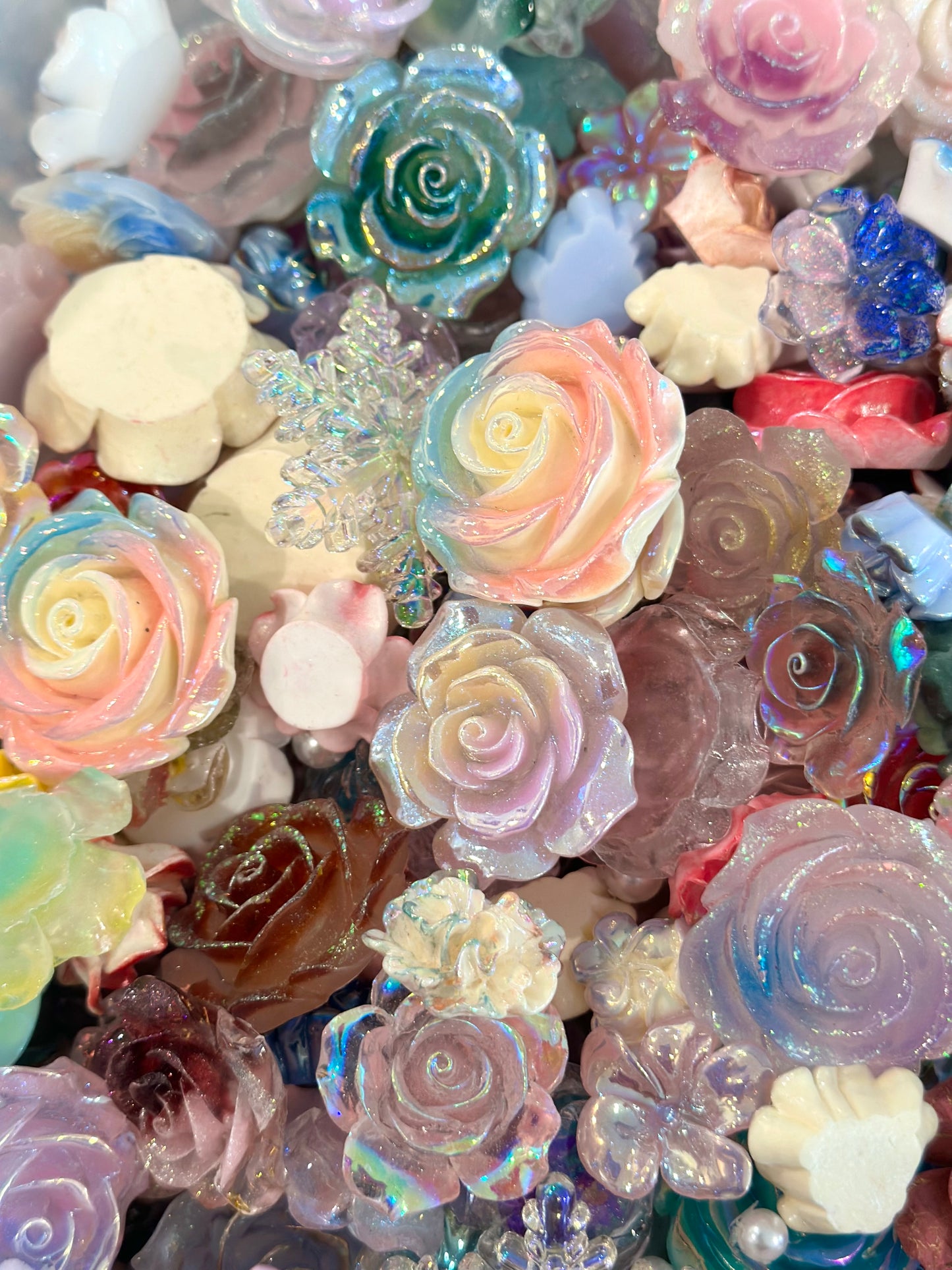 Mixed Flat-Back Rose Resin Flowers for DIY Crafts & Fashion Accessories
