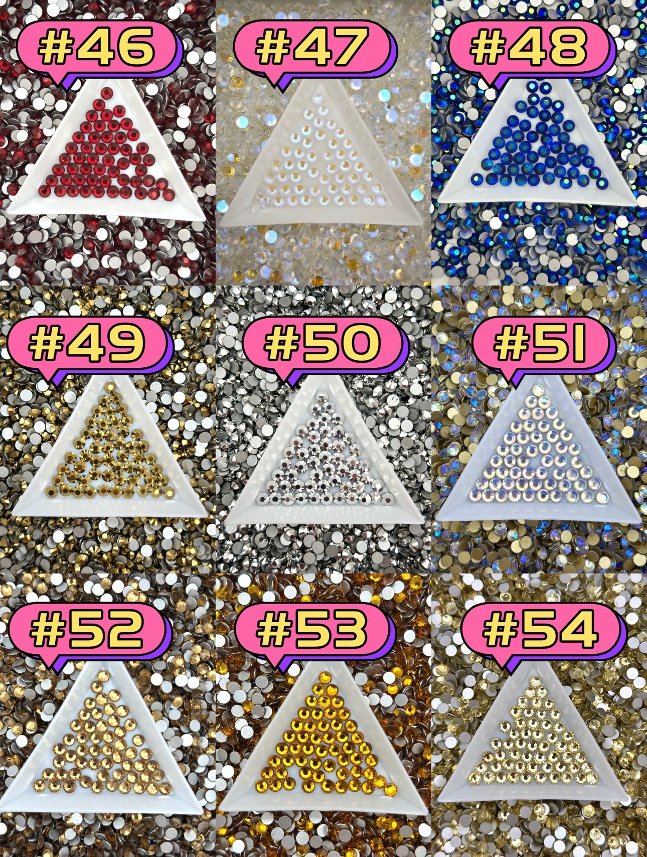 Flat Back Glass Rhinestones (No.46 - No.54) | Multiple Colors & Sizes (SS3-SS20)