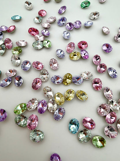 Luxe 6x8mm Small Oval Shape Foiled Pointed Back Rhinestones for Nails Arts and DIY