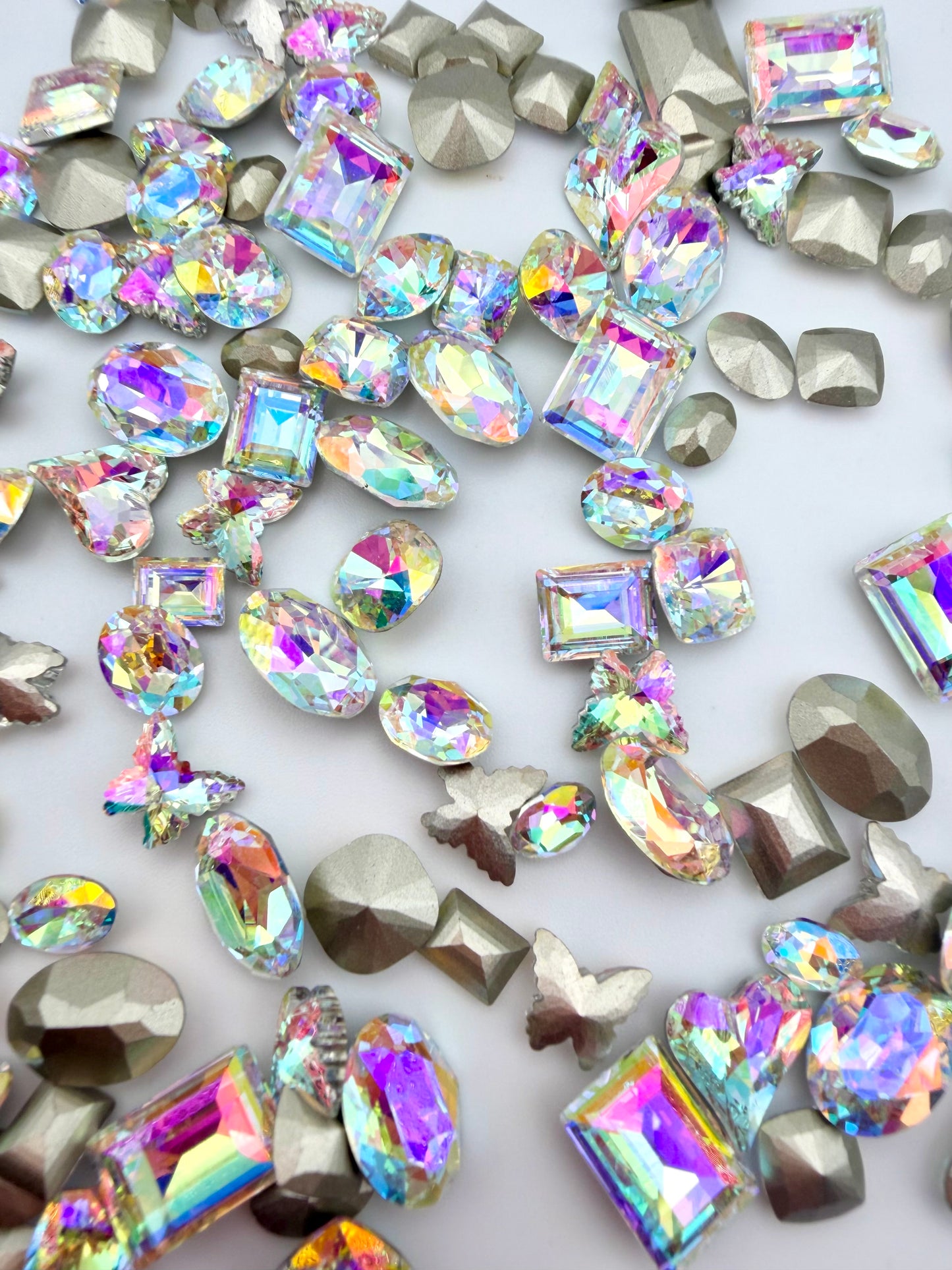 Mixed AB Foiled Pointed Back Crystal Glass Rhinestones for Nails and DIY