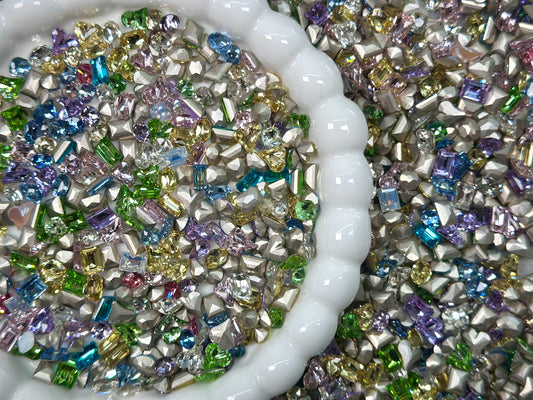 Small Size Mixed Foiled Pointed Back Crystal Glass Rhinestones DIY Nail Decoration Kit for Manicure, Crafts, Jewelry Making, and More